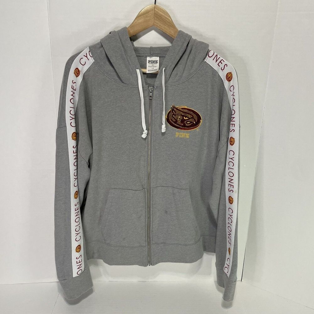 Iowa State Cyclones Full Zip Hoodie, Womens Large, Grey, Pink Victorias Secret